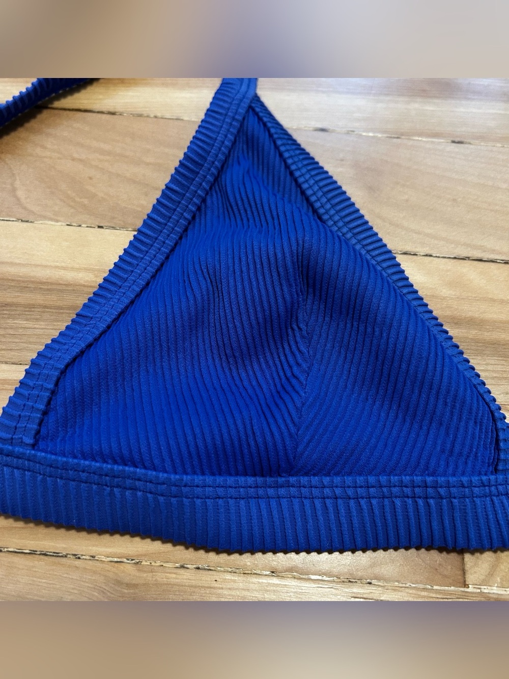 Blue Ribbed Triangle Bikini Top - Picture 4 of 4